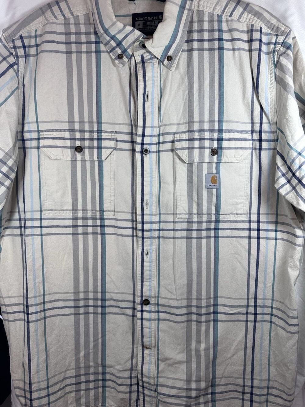Carhartt Loose Fit Button Down Shirt Men’s XL Plaid 100% Cotton Work Outdoor